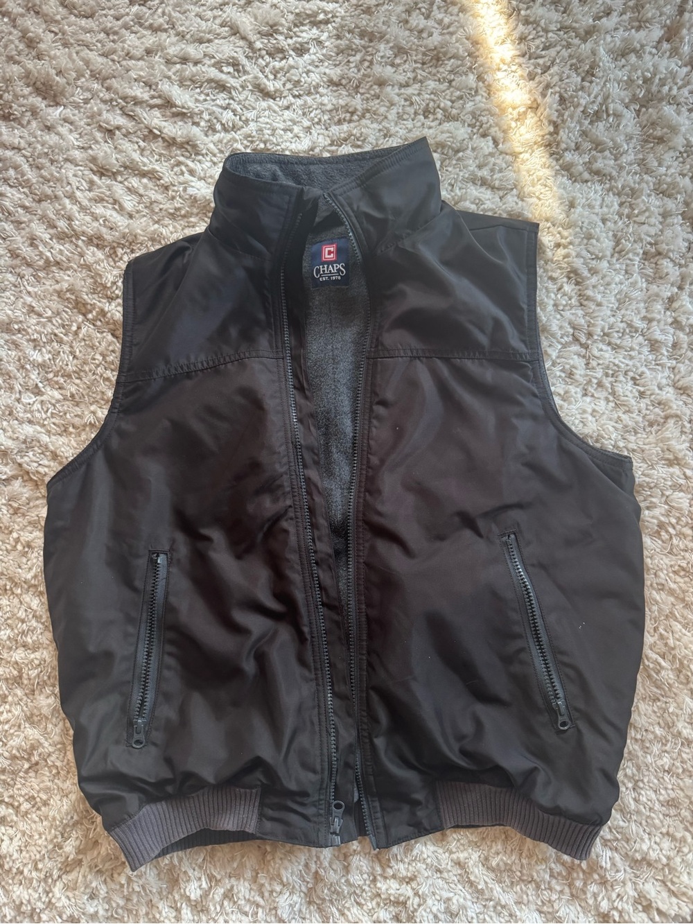 Chaps Black Men's Quilted Shell Vest with Zip Pockets • M
